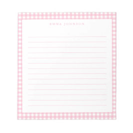 Bloco De Notas Minimalist Pink Gingham Monogram Lined