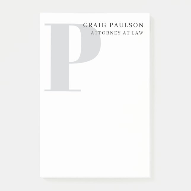 Bloco De Notas Minimalist Plain Modern Grey Monogram Name Title (Frente)