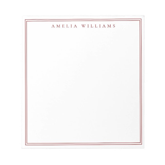 Bloco De Notas Minimalist Red Monogram Two Border (Frente)