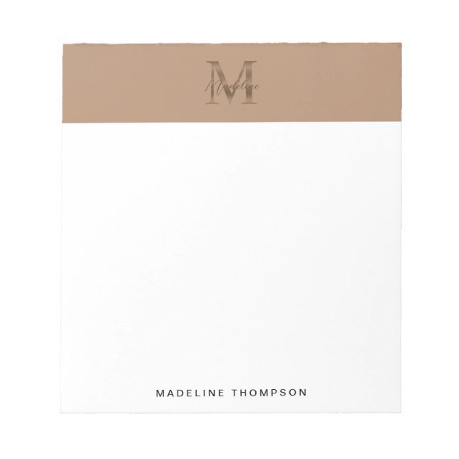 Bloco De Notas Minimalist Script Metallic Taupe Gold Monogram (Frente)