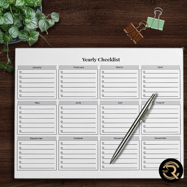 Bloco De Notas Minimalist Yearly Checklist Notepad (Criador carregado)