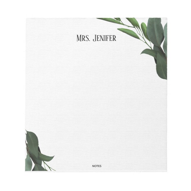 Bloco de Notas Minimalista Professor Folhas Verdes (Frente)