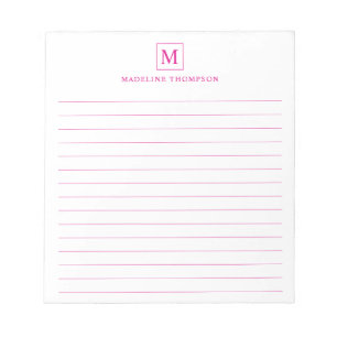 Bloco De Notas Mínimo Básico Monograma Magenta Quadrado Vinculado