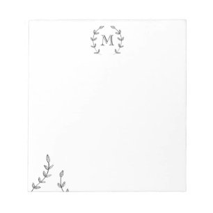 Bloco De Notas Mínimo Black Laurel Wreath E Monograma Personaliz