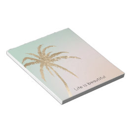 Bloco De Notas Mint Cream Ombre Palmeiras Tropicais Douradas