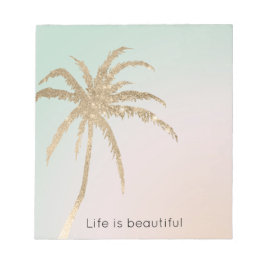 Bloco De Notas Mint Cream Ombre Palmeiras Tropicais Douradas