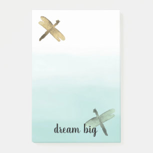 Bloco De Notas Mint Dourada Dragonflies Ombre