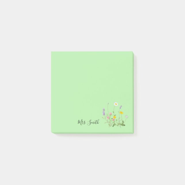 Bloco De Notas Mint Floral Monograma Personalizado (Frente)