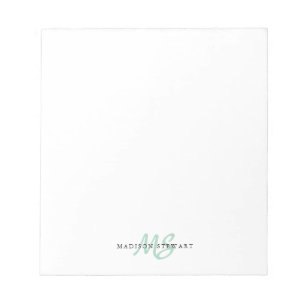 Bloco De Notas Mint Green Brush Script Monogram Modern Trendy