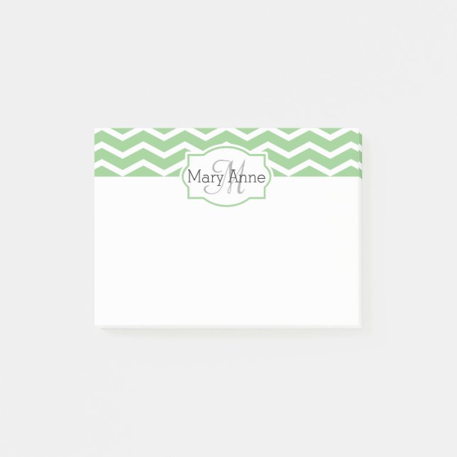 Bloco De Notas Mint Green Chevron Nome Monograma Personalizado (Frente)