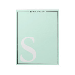 Bloco De Notas Mint Green Graphic Monogram Personalized Name