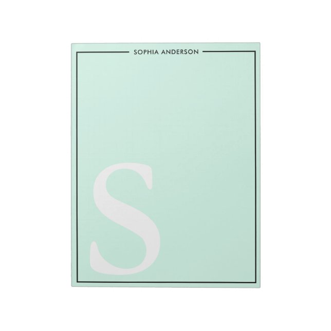 Bloco De Notas Mint Green Graphic Monogram Personalized Name (Invertido)