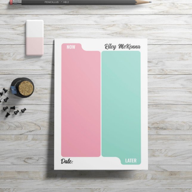 Bloco De Notas Mint Rosa Agora E Mais Tarde Para Fazer O Planejam (Criador carregado)