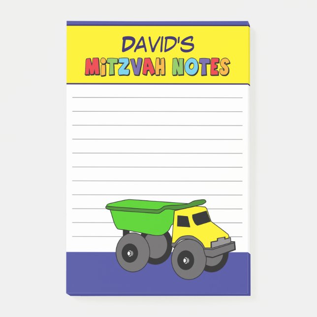 Bloco De Notas Mitzvah Caminhão Amarelo Personalizado (Frente)