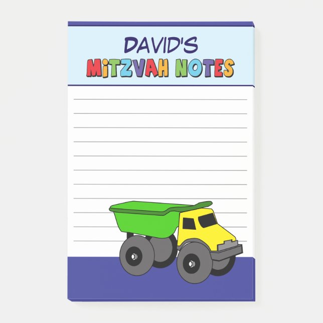 Bloco De Notas Mitzvah Caminhão Azul Personalizado (Frente)