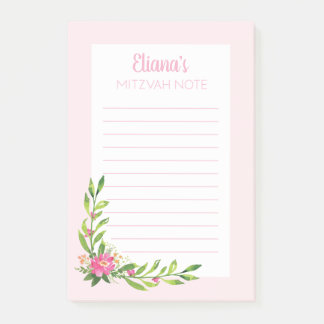 Bloco De Notas Mitzvah Floral Cor-de-rosa Nota: 4x6 Pad Sticky