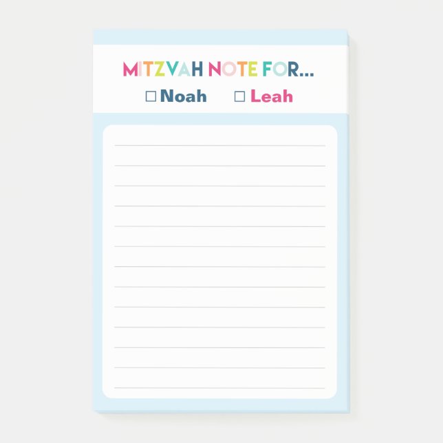Bloco De Notas Mitzvah Nota: Dois nomes 4x6 Pad Sticky (Frente)