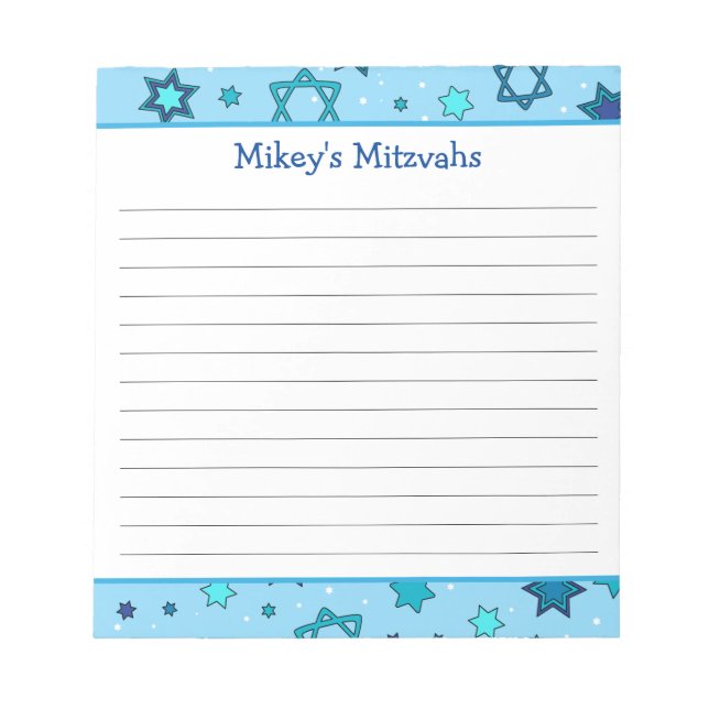 Bloco De Notas Mitzvah Notepad - Estrela Azul Claro de David (Frente)