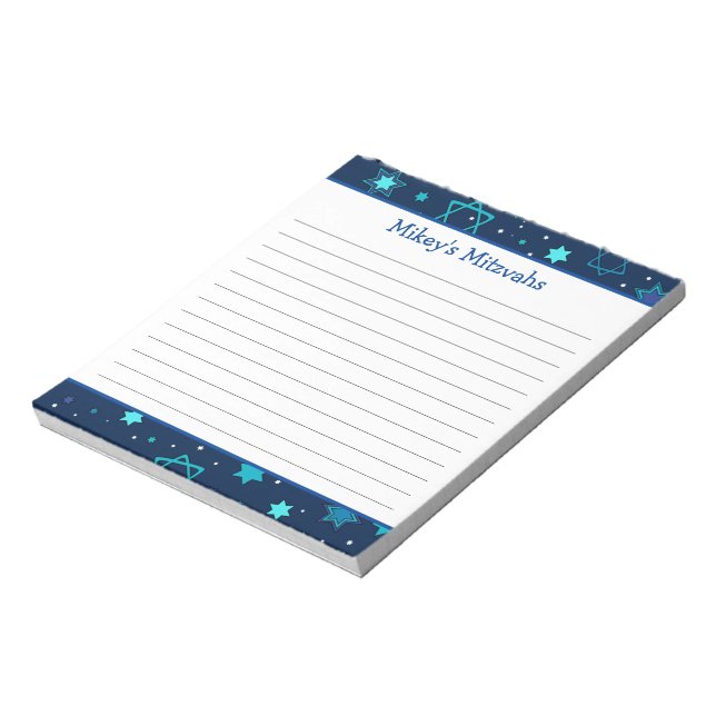 Bloco De Notas Mitzvah Notepad - Estrela Azul Escura de David (Invertido)