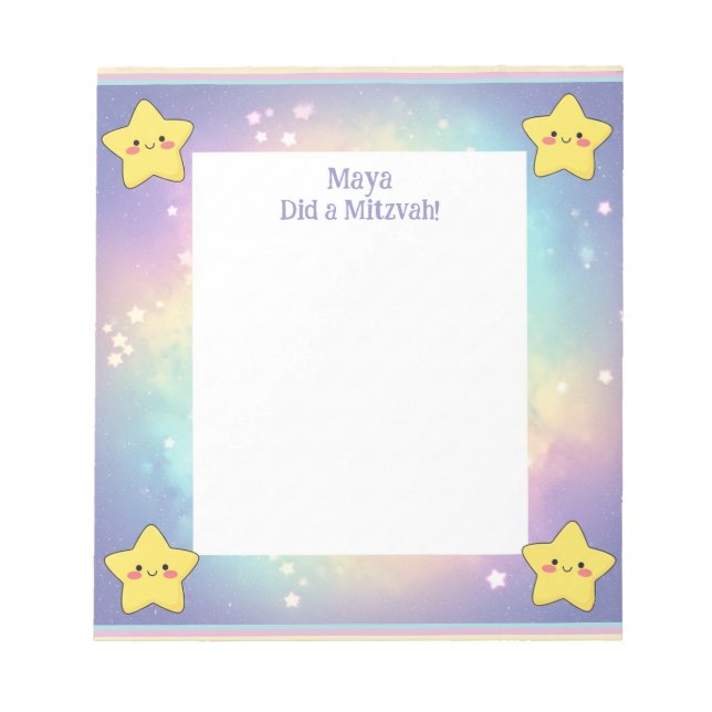 Bloco De Notas Mitzvah Personalizada Notas do Rainbow Stars Notep (Frente)