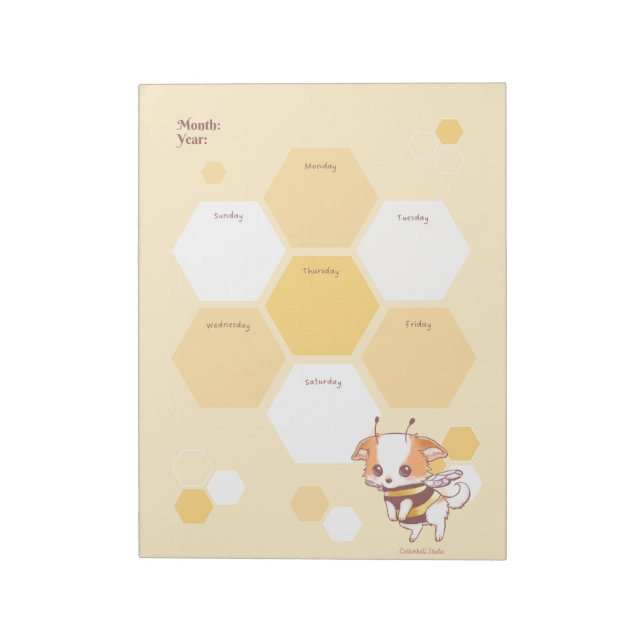 Bloco De Notas Mochi Bee Cute Puppy Bee Bee Bee Planner Semanal (Invertido)