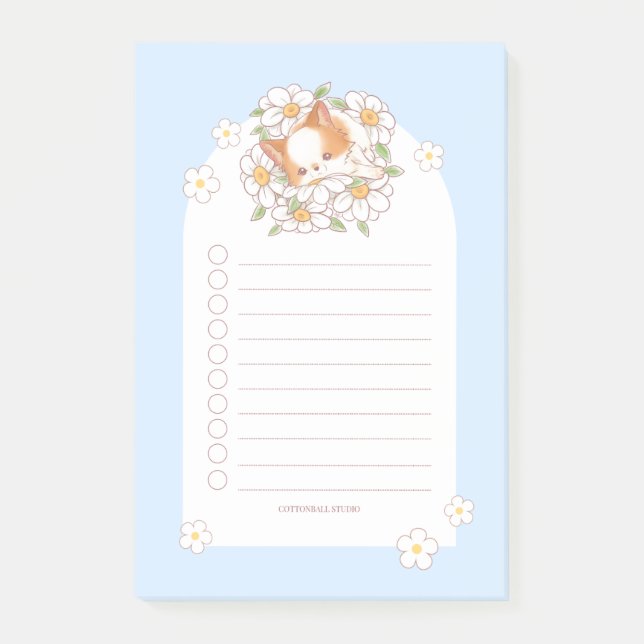 Bloco De Notas Mochi Cachorrinho Dormindo em Flores Fofo Kawaii  (Frente)