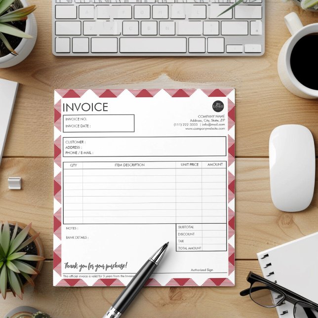 Bloco De Notas Modelo de Borda Vermelha de NFF Profissional (Simple Red Border Business Invoice Template)
