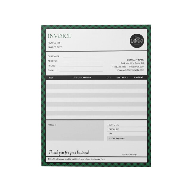 Bloco De Notas Modelo de Fatura Comercial Mínima de Fronteira Ver (Invertido)