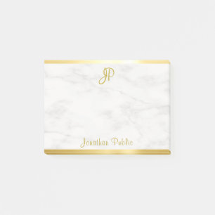 Bloco De Notas Modelo de Monograma Dourado Manuscrito Branco