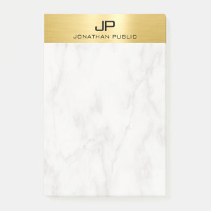 Bloco De Notas Modelo de Monograma Moderno Dourado e Marble Perso