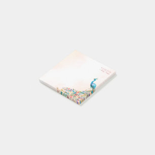 Bloco De Notas Modelo de pavão floral de pastel creme