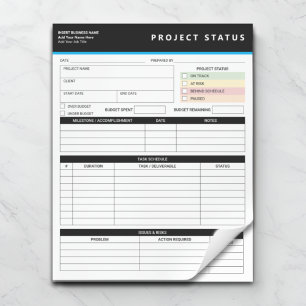 Bloco De Notas Modelo de Relatório de Status de Projeto Personali