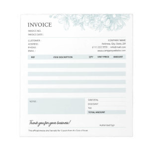 Bloco De Notas Modelo de Vendas de Fatura Comercial Floral Verde