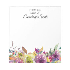 Bloco De Notas Modelo Floral em Aquarela Roxo Elegante Amarelo