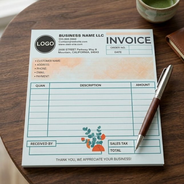 Bloco De Notas (Modelo Moderno) Formulário de Venda de Fatura com (custom logo client sales form, minimalist blue service invoice pad)