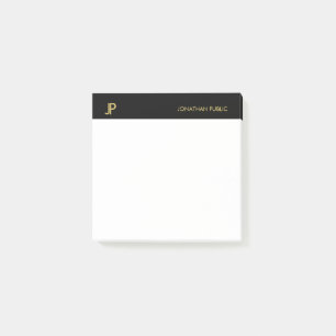 Bloco De Notas Modelo Simples Branco Dourado de Monograma Preto