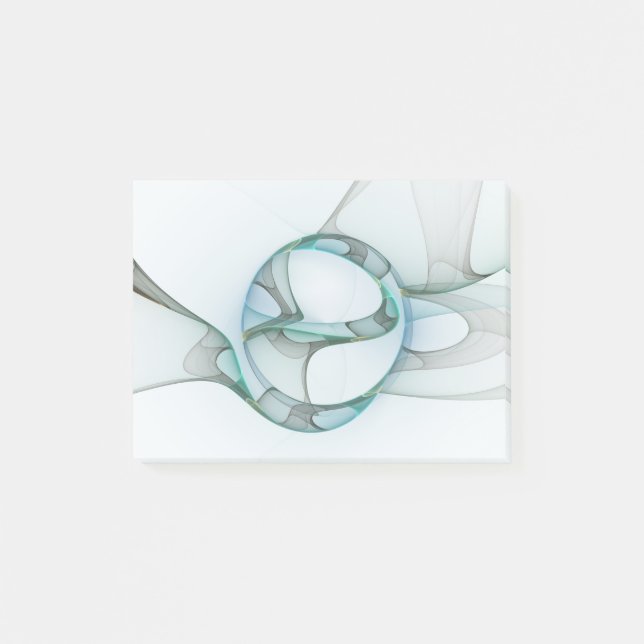 Bloco De Notas Modern Abstract Fractal Art Blue Turquoise Gray (Frente)