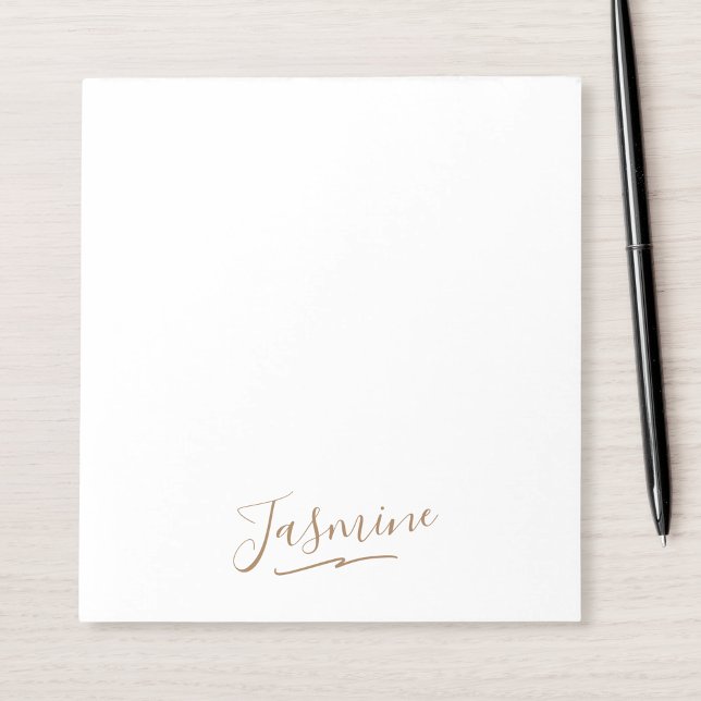 Bloco De Notas Modern Black Gold Feminine Script Name (Write your notes on this elegant notepad that features your name in gold on a black background.)