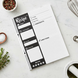 Bloco De Notas  Modern Black & White Sheets | Blank Recipe Pages