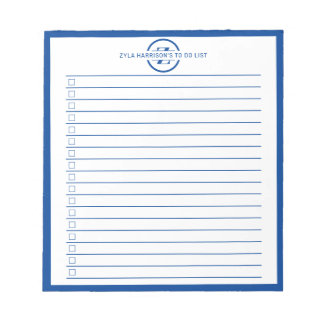 Bloco De Notas Modern Blue Monogram Name To Do List