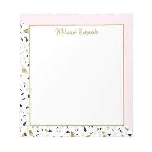 Bloco De Notas Modern Blush Pink Gold Marble Terrazzo Pattern
