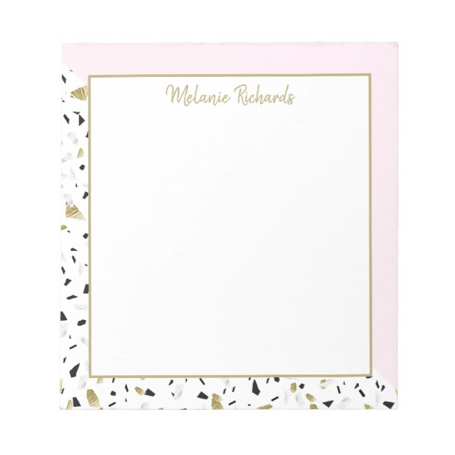 Bloco De Notas Modern Blush Pink Gold Marble Terrazzo Pattern (Frente)