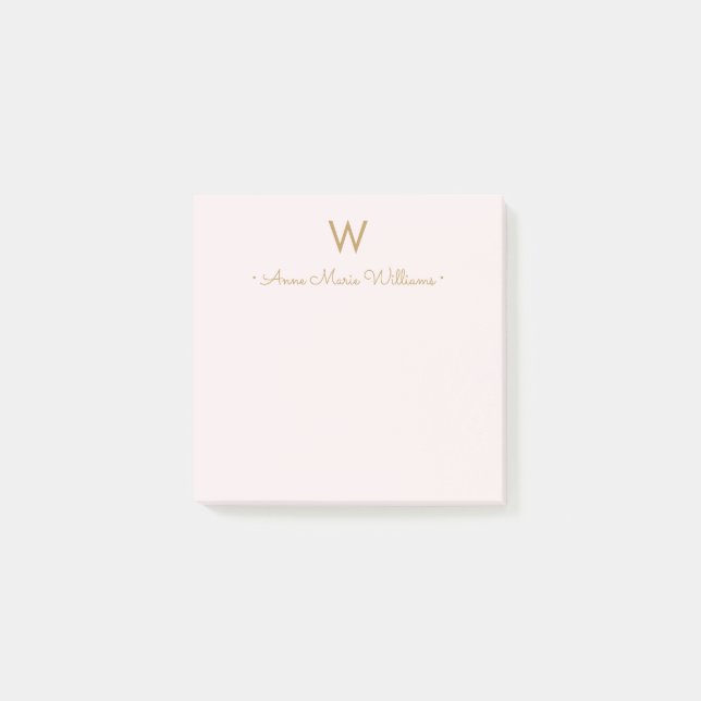 Bloco De Notas Modern Blush Pink Gold Script Monogram (Frente)