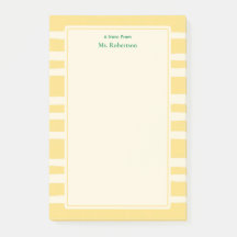 Modern Butter Yellow Stripes Custom Teacher Notes