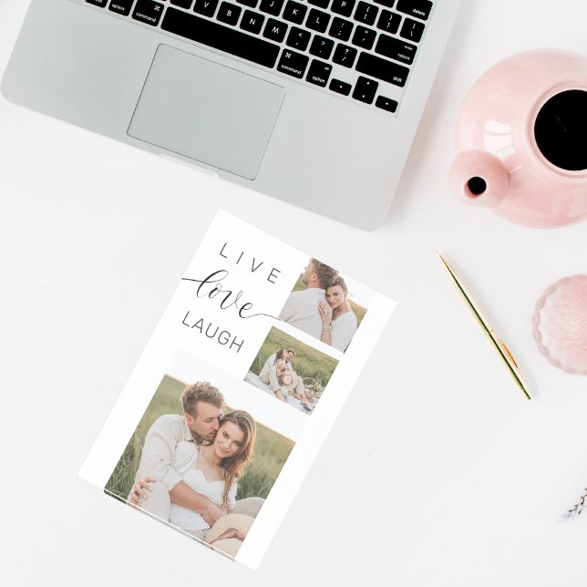 Bloco De Notas Modern Collage Couple Photo & Live Love Laugh Gift (Criador carregado)