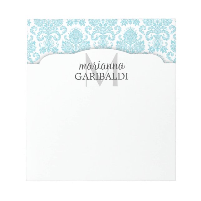 Bloco De Notas Modern Damask Aqua Personalizado (Frente)