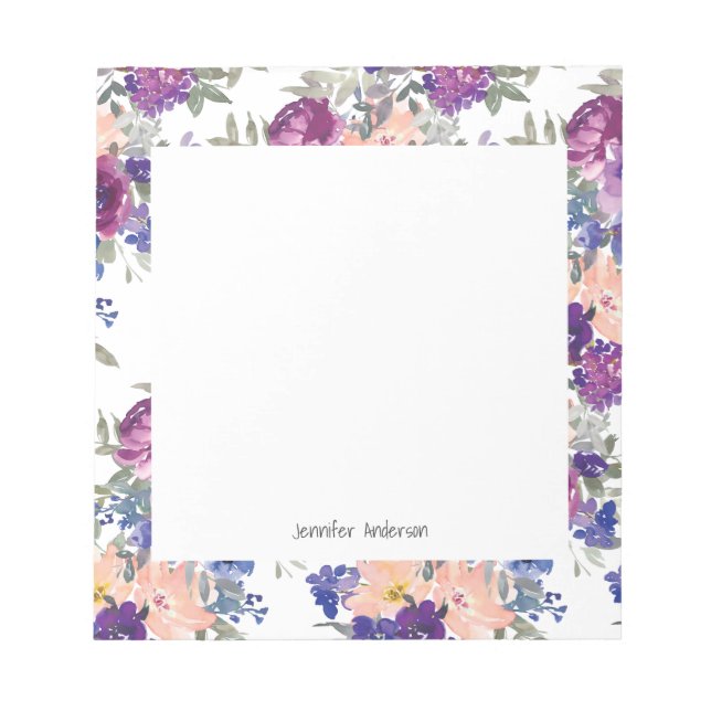 Bloco De Notas Modern Floral Personalize Name Mauve Peach Blue (Frente)
