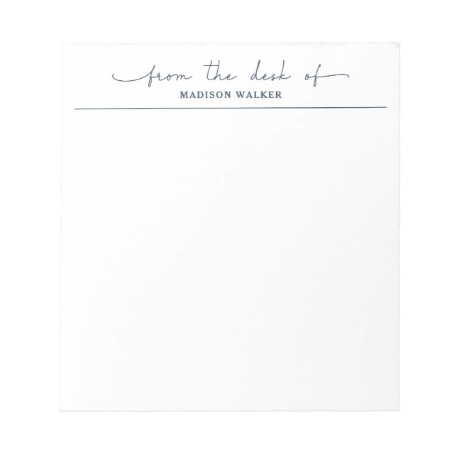Bloco De Notas Modern From The Desk Of Navy Blue Stylish Script (Frente)