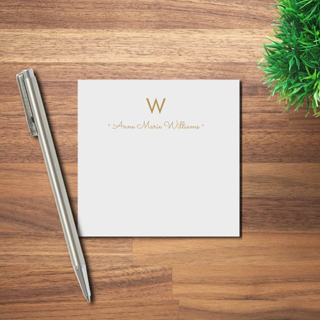 Bloco De Notas Modern Gray Gold Script Monogram (Criador carregado)
