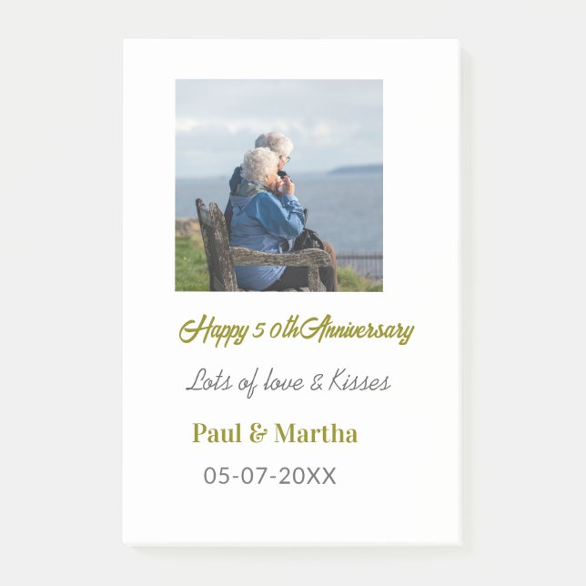 Bloco De Notas Modern happy 50th anniversary add name date photo  (Frente)